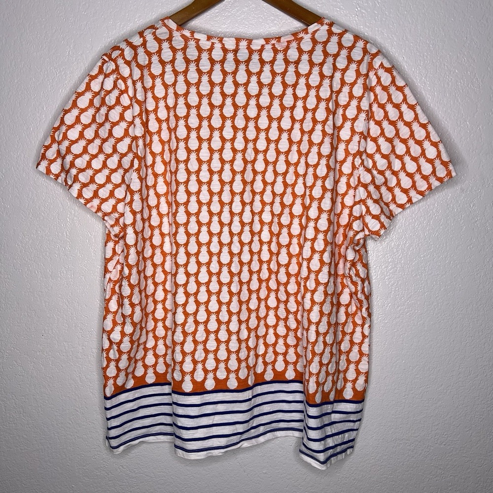 Talbots T-Shirt Women's 3X Pineapple Stripes Graphic Tee Basic Top Orange Navy - Picture 4 of 7